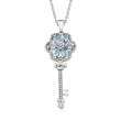 2.40 ct. t.w. Aquamarine and .40 ct. t.w. White Zircon Key Pendant Necklace in Sterling Silver