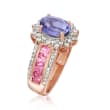 1.80 Carat Tanzanite, 1.20 ct. t.w. Pink Sapphire and .50 ct. t.w. Diamond Ring in 14kt Rose Gold