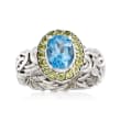 2.20 Carat Blue Topaz and .50 ct. t.w. Peridot Byzantine Ring in Sterling Silver