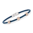 ALOR &quot;Shades of Alor&quot; .14 ct. t.w. Diamond Blue Stainless Steel Cable Station Bracelet with 18kt White and Rose Gold