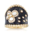 Black Onyx and White Agate Ring with Black Enamel and .70 ct. t.w. Diamonds in 18kt Yellow Gold