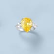 10.50 ct. t.w. Pear-Shaped Canary and White CZ Ring in Sterling Silver