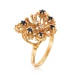 C. 1980 Vintage .30 ct. t.w. Sapphire Openwork Butterfly Ring with Diamond Accents in 14kt Yellow Gold