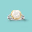 9.5-10mm Cultured Pearl and .13 ct. t.w. Diamond Ring in Sterling Silver and 14kt Yellow Gold