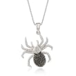 Black and White Diamond-Accented Spider Pendant Necklace in Sterling Silver