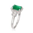 1.30 Carat Emerald and .30 ct. t.w. Baguette and Round Diamond Halo Ring in 14kt White Gold