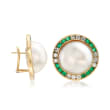 C. 1980 Vintage Mabe Pearl Earrings with 1.60 ct. t.w. Emerald and 1.50 ct. t.w. Diamonds in 14kt Gold