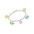 Child's Enamel Butterfly and Dragonfly Charm Bracelet in Sterling Silver
