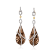 C. 1980 Vintage 70.00 ct. t.w. Smoky Quartz and .50 ct. t.w. Diamond Drop Earrings in 14kt Yellow Gold