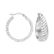 Sterling Silver Textured and Polished Shrimp Hoop Earrings