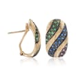 .40 ct. t.w. Multicolored Sapphire and .20 ct. t.w. Tsavorite Earrings in 14kt Yellow Gold