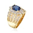 C. 1980 Vintage 2.00 Carat Sapphire and 1.20 ct. t.w. Diamond Multi-Row Ring in 18kt Yellow Gold