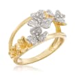.10 ct. t.w. Diamond Floral Ring in 18kt Yellow Gold Over Sterling