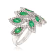 1.10 ct. t.w. Emerald and 1.10 ct. t.w. White Topaz Leaf Ring in Sterling Silver