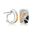 Belle Etoile &quot;Moon River&quot; Mother-of-Pearl and Onyx Earrings with CZ Accents in Two-Tone Sterling Silver