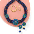 Italian Cathedral Enamel Flower and Blue Quartz Bead Necklace with 18kt Gold Over Sterling