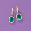 4.60 ct. t.w. Emerald and .65 ct. t.w. Diamond Drop Earrings in 14kt Yellow Gold