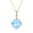 14.40 Carat Sky Blue Topaz Pendant Necklace with Diamond Accents in 14kt Yellow Gold