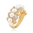 4.5-5mm Cultured Pearl and .10 ct. t.w. Diamond Swirl-Edge Ring in 18kt Gold Over Sterling