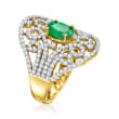 .70 Carat Emerald and 1.40 ct. t.w. White Zircon Ring in 18kt Gold Over Sterling