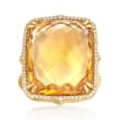 Judith Ripka &quot;Lila&quot; 18.00 Carat Citrine and .23 ct. t.w. Diamond Ring in 18kt Yellow Gold