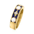 3.5-4mm Cultured Button Pearl Ring with Blue Enamel and Diamond Accents in 18kt Gold Over Sterling