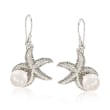 8-8.5mm Cultured Pearl Starfish Earrings in Sterling Silver
