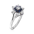 C. 1970 Vintage .50 ct. t.w. Diamond and .25 ct. t.w. Sapphire Flower Ring in 14kt White Gold