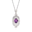 1.60 Carat Amethyst and .12 ct. t.w. Diamond Filigree Pendant Necklace in Sterling Silver