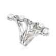 4.5-5mm Cultured Pearl Open-Space Leaf Ring in Sterling Silver