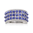 2.90 ct. t.w. Simulated Sapphire and .54 ct. t.w. CZ Multi-Row Ring in Sterling Silver
