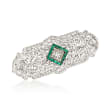 C. 1950 Vintage .20 ct. t.w. Synthetic Emerald and .25 ct. t.w. Diamond Pin Pendant Necklace in 14kt White Gold