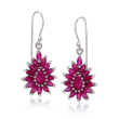 3.00 ct. t.w. Ruby Cluster Drop Earrings in Sterling Silver