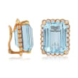 C. 1950 Vintage 42.00 ct. t.w. Aquamarine and 3.85 ct. t.w. Diamond Clip Earrings in 14kt Yellow Gold