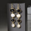 Black Onyx and Moonstone Linear Drop Earrings in 18kt Gold Over Sterling
