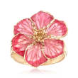 Italian Pink Enamel Flower Ring in 18kt Yellow Gold