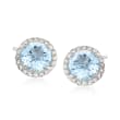 1.30 ct. t.w. Aquamarine and .20 ct. t.w. Diamond Halo Stud Earrings in 14kt White Gold