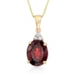 2.80 Carat Garnet Pendant with Necklace with Diamond Accents in 14kt Yellow Gold