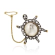 C. 1920 Vintage Cultured Blister Pearl and 1.65 ct. t.w. Diamond Turtle Pin in Sterling Silver with 10kt Yellow Gold