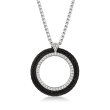 ALOR Black and Gray Stainless Steel Circle Pendant Necklace with .30 ct. t.w. Diamonds and 18kt White Gold