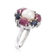 7.5-8mm Cultured Pearl and 3.50 ct. t.w. Multi-Stone Ring in Sterling Silver