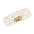 5-5.5mm Cultured Pearl Three-Strand Bracelet with 14kt Yellow Gold