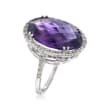 11.00 Carat Amethyst and .34 ct. t.w. Diamond Ring in 14kt White Gold 