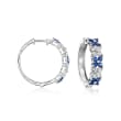 .80 ct. t.w. Sapphire and .80 ct. t.w. White Topaz Floral Hoop Earrings in Sterling Silver