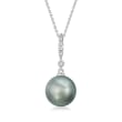 10-11mm Gray Cultured Tahitian Pearl and .10 ct. t.w. Diamond Pendant Necklace in 14kt White Gold