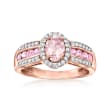 .70 Carat Morganite Ring with .40 ct. t.w. Pink Sapphires and .30 ct. t.w. White Zircon in 18kt Rose Gold Over Sterling