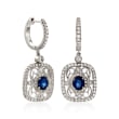 .82 ct. t.w. Sapphire and .78 ct. t.w. Diamond Drop Earrings in 18kt White Gold