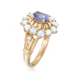 Opal and .75 Carat Tanzanite Ring with Diamond Accents in 14kt Yellow Gold 