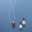 7-7.5mm Cultured Pearl and 2.70 ct. t.w. Garnet Jewelry Set: Earrings and Necklace in Sterling Silver