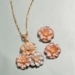 Italian 18kt Tri-Colored Gold Floral Pendant Necklace